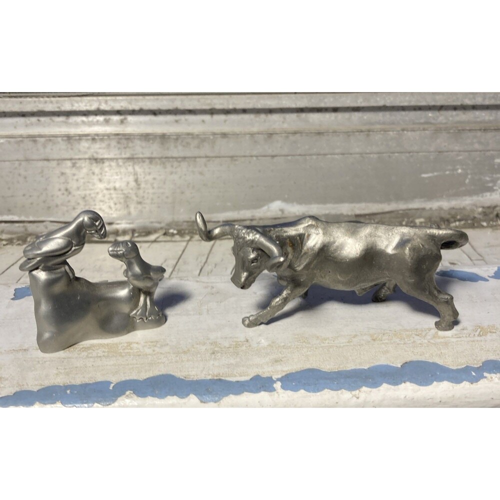 2 Pewter 558 Small Figurines BULL & puffin Mini Animals